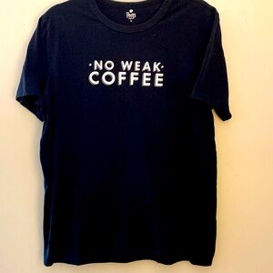 Peet’s NO WEAK COFFEE t-shirt, men’s L in solid black ground with white graphic.